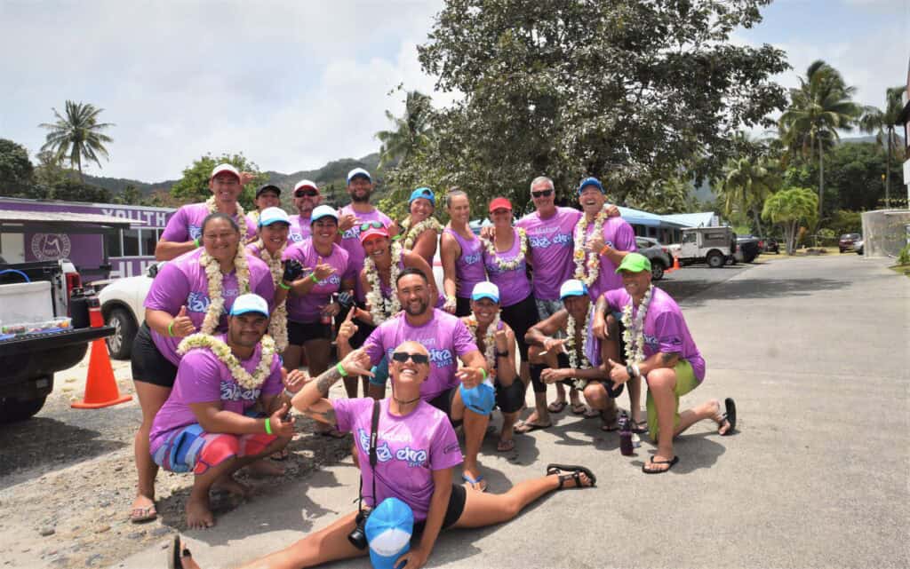 The 2023 Vaka Eiva Mixed 30km changeover race crews from local clubs Ngakau Toe Vaka and Te Tupu O Te Manava celebrate their wins. MELINA ETCHES/23112918